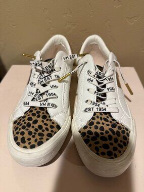 Vintage Havana Sneakers – White & Cheetah, Gold Accents